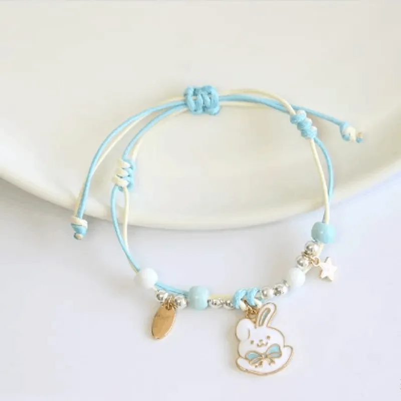 Children's Adjustable Blue 'Happy Bunny Rabbit' Wish Bracelet / Friendship Bracelet