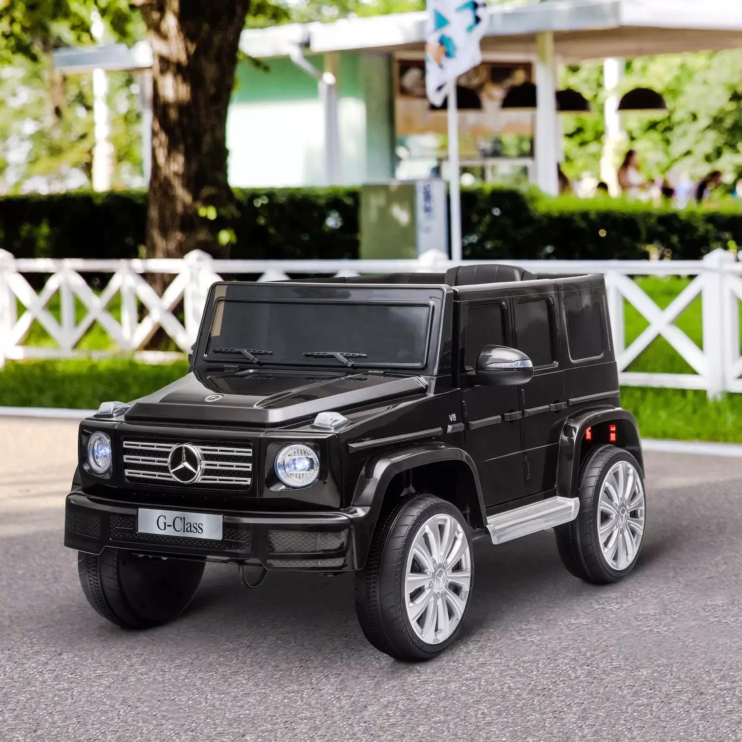 Children's car Aosom 12V Mercedes Benz G500 with battery and remote control bright headlights and working Aosom suspension