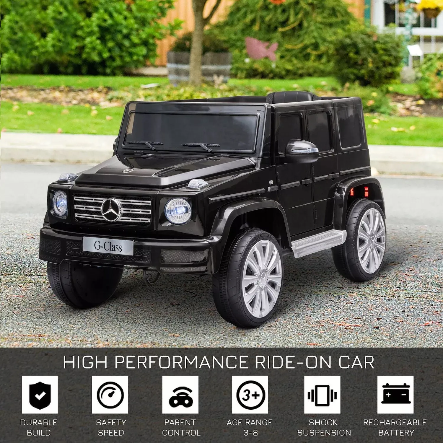 Children's car Aosom 12V Mercedes Benz G500 with battery and remote control bright headlights and working Aosom suspension