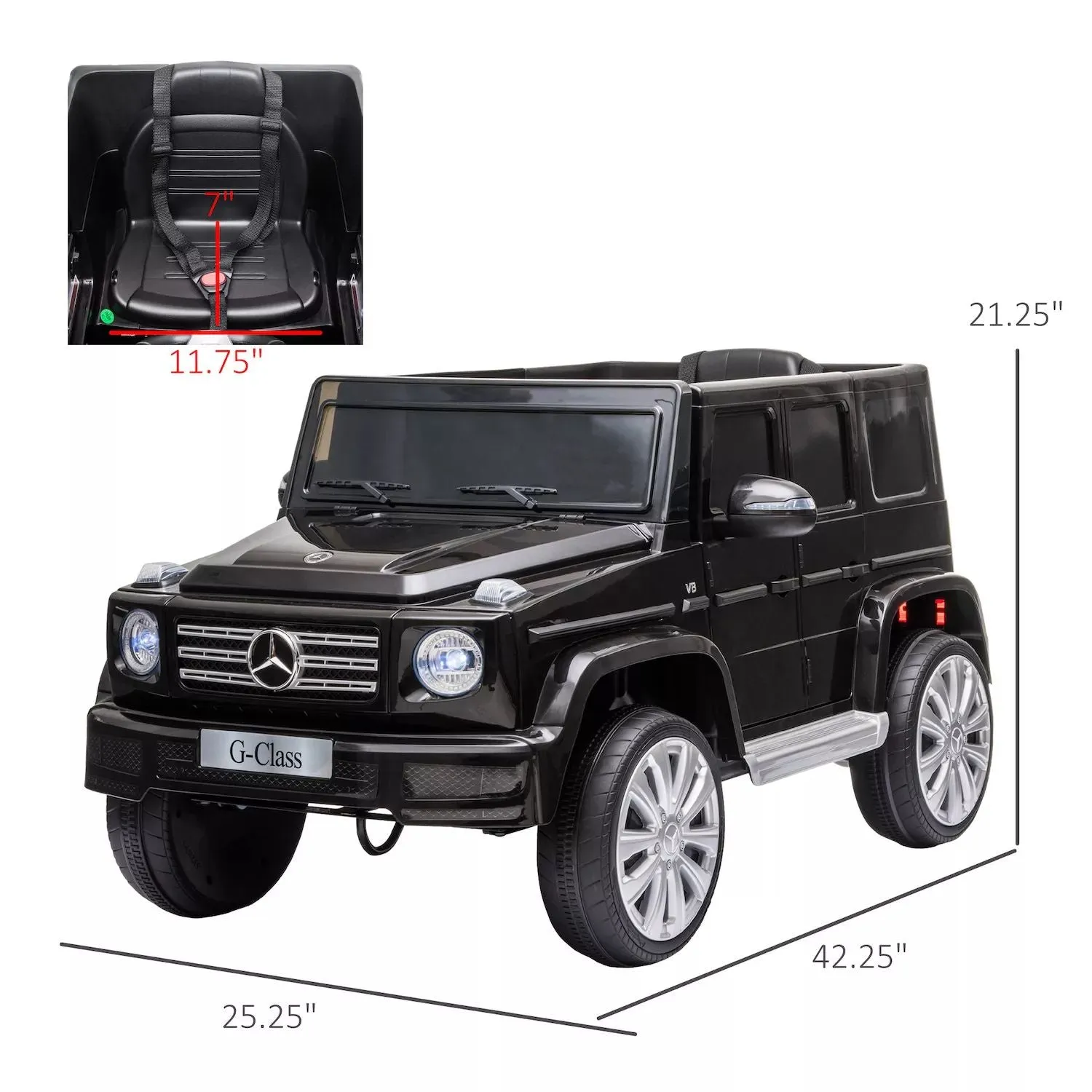 Children's car Aosom 12V Mercedes Benz G500 with battery and remote control bright headlights and working Aosom suspension