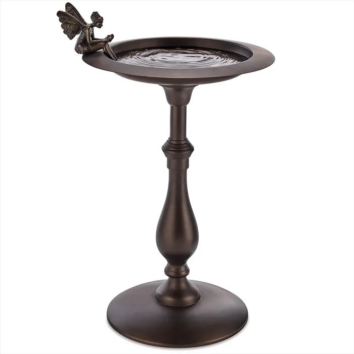 Classic Bronze Pedestal Bird Bath with Fairy