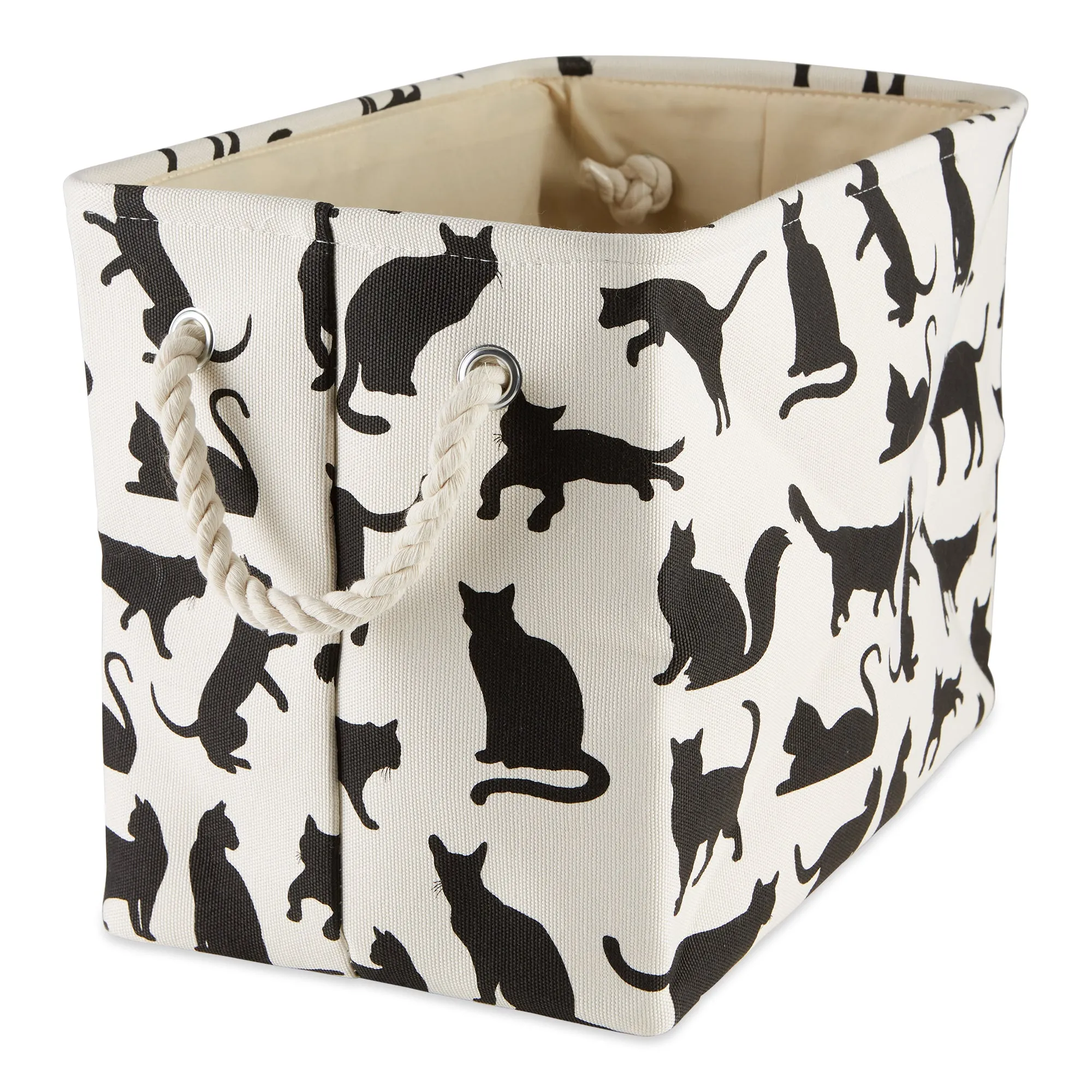 Collapsible Pet Storage Bin, Cat's Meow Print, Black/White, Small - 14x8x9"