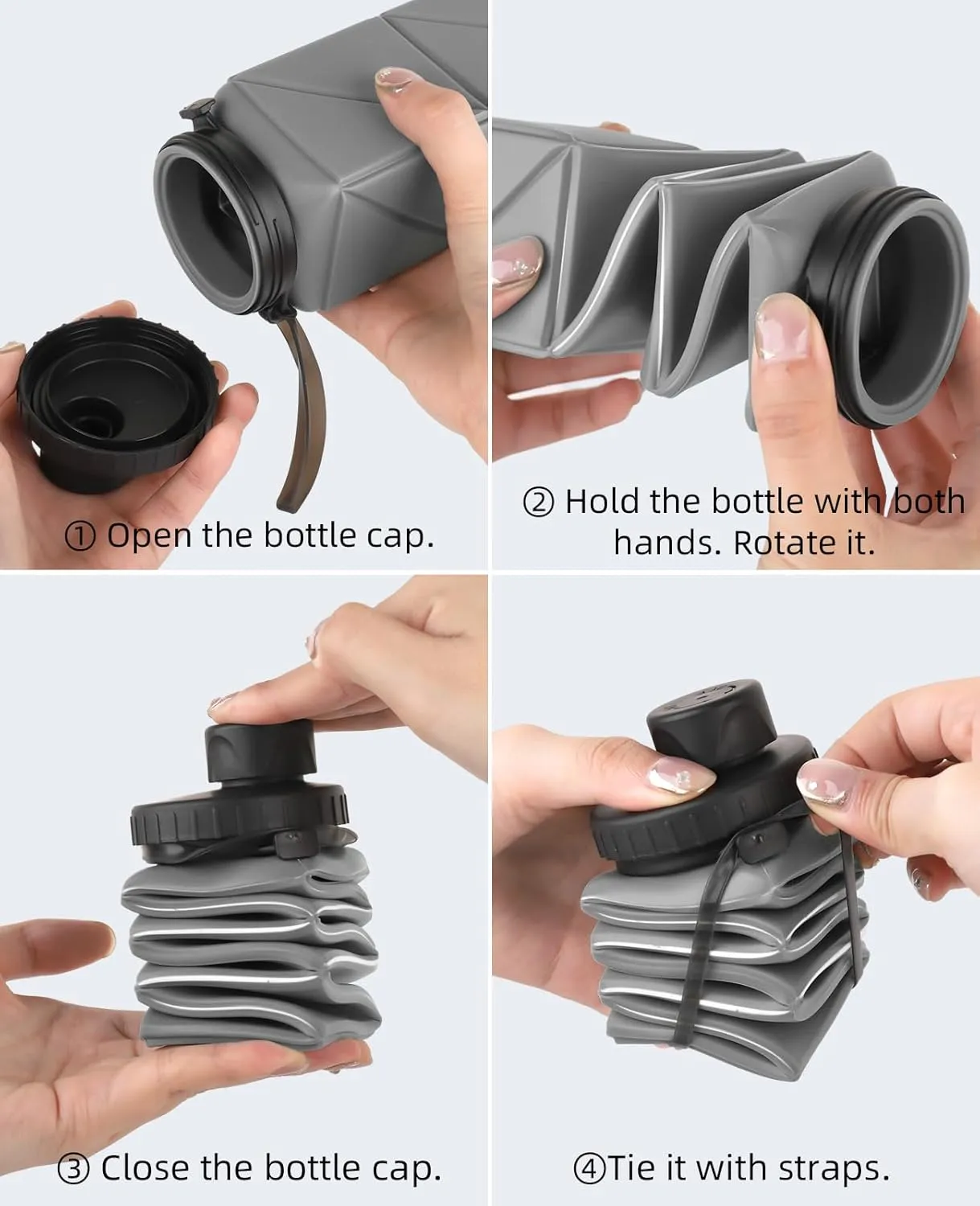 Collapsible Water Bottles, BPA-Free Leak-Proof Silicone Foldable Water Bottle Cup, Durable Lightweight Bottle for Gym Travel Camping Hiking Running Sport,2Pack(Gray Pink)