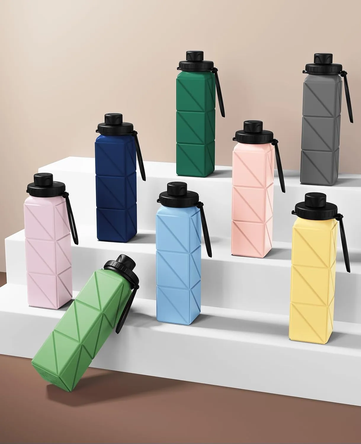 Collapsible Water Bottles, BPA-Free Leak-Proof Silicone Foldable Water Bottle Cup, Durable Lightweight Bottle for Gym Travel Camping Hiking Running Sport,2Pack(Gray Pink)