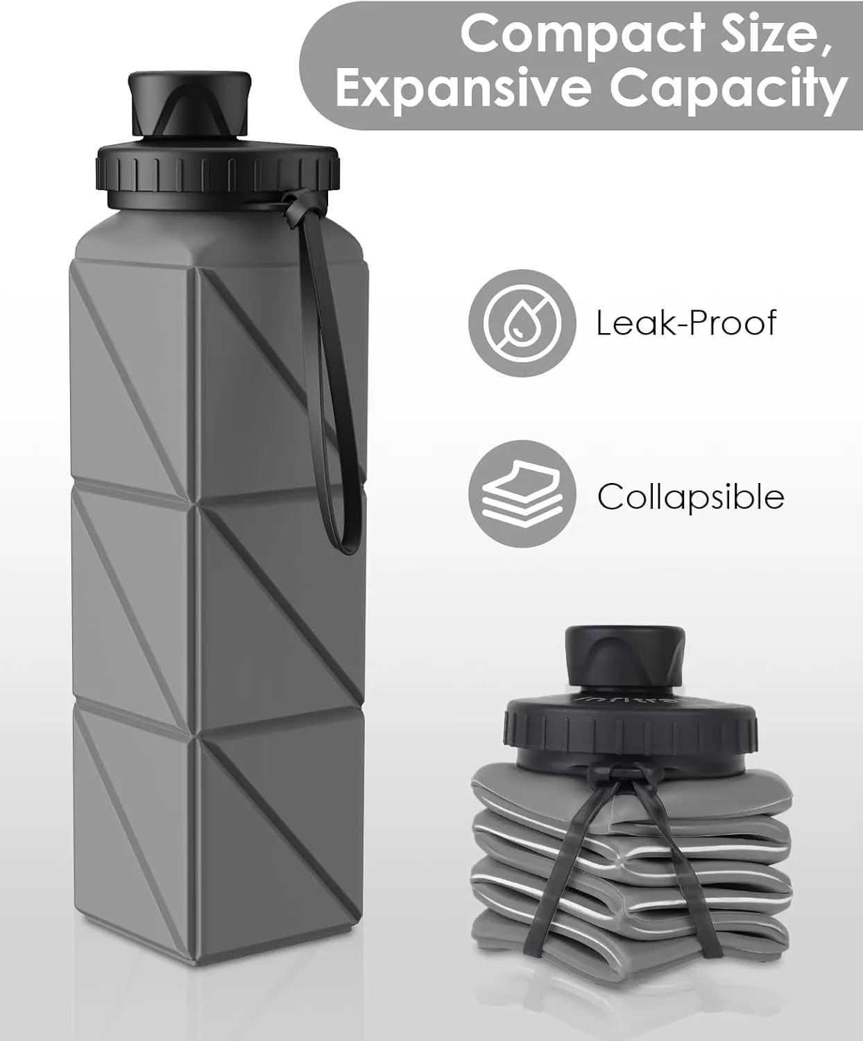 Collapsible Water Bottles, BPA-Free Leak-Proof Silicone Foldable Water Bottle Cup, Durable Lightweight Bottle for Gym Travel Camping Hiking Running Sport,2Pack(Gray Pink)