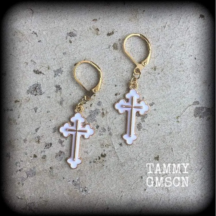 Cross earrings Christian cross earrings Cross pendant Jesus earrings Religious earrings Catholic earrings Mens cross earrings Womens cross