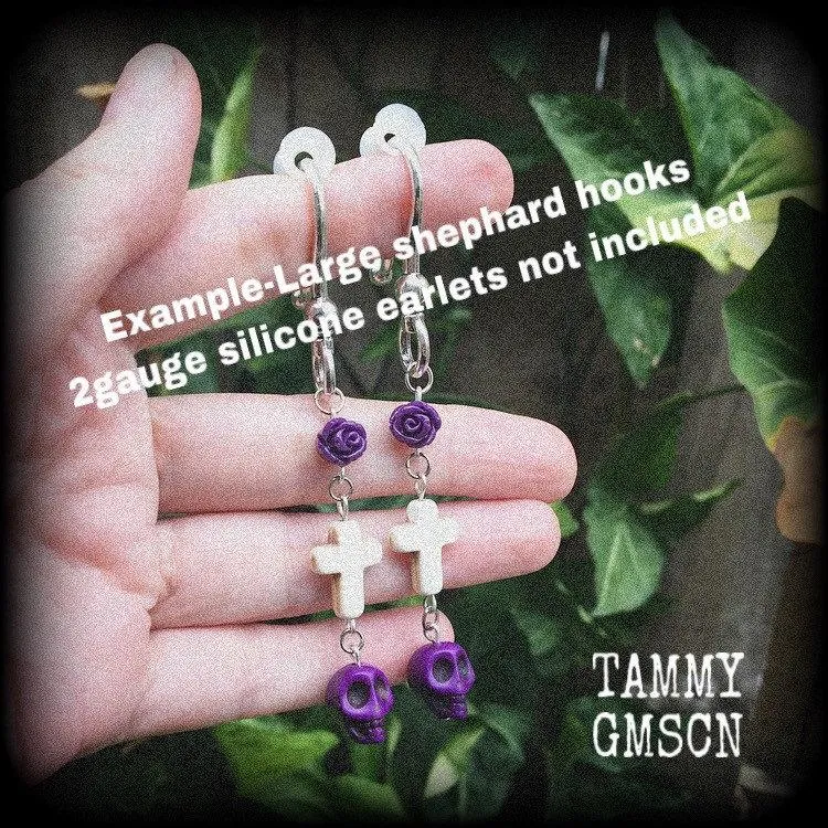 Day of the Dead earrings Skull earrings Rose earrings Tunnel earrings Inverted Cross earrings Halloween jewelry Los Muertos jewelry Sangria