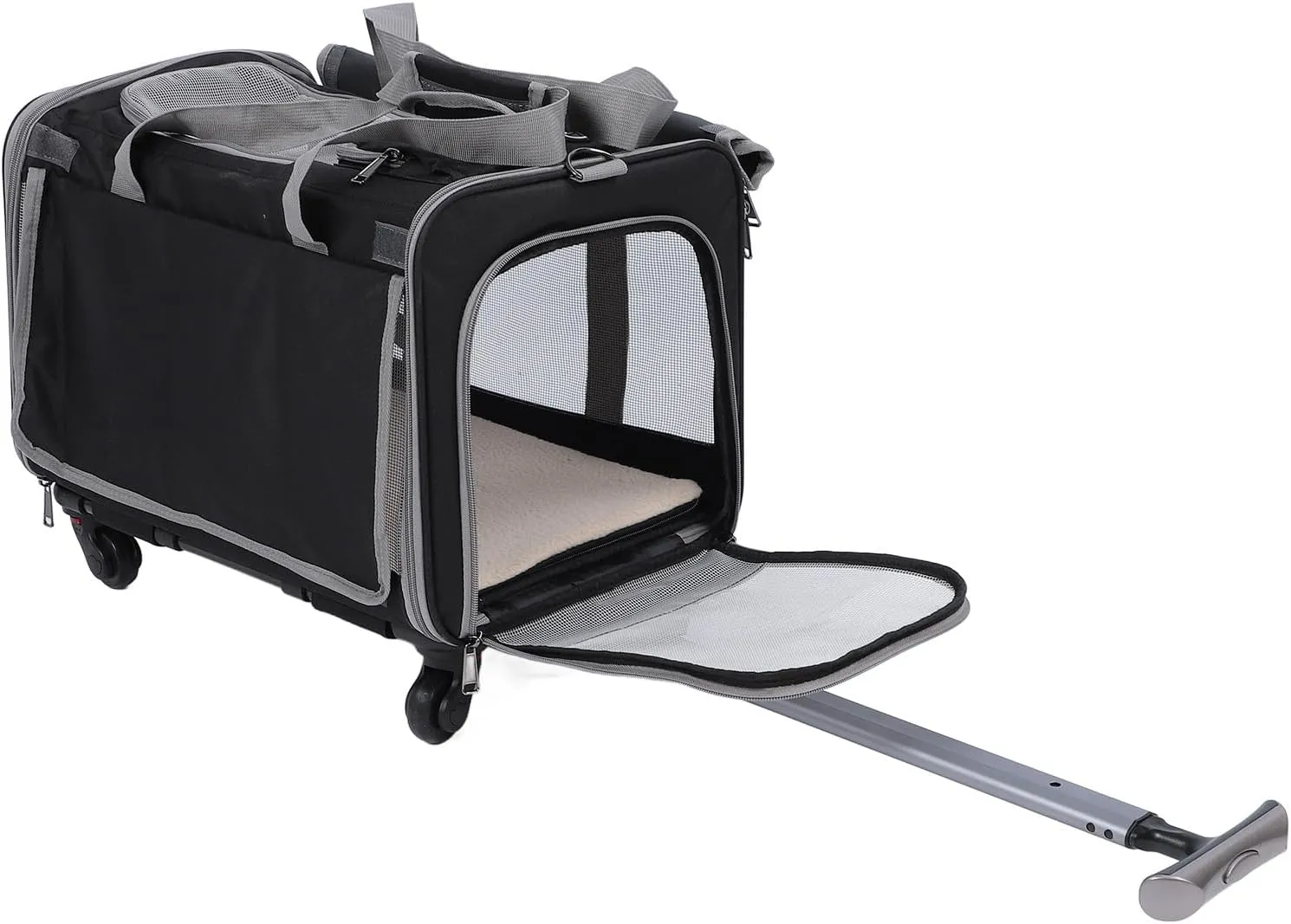 Dioche Travel Pet Crate, Rolling Pet Carrier with Wheels, Adjustable Pull Rod & Shoulder Strap, Airline Approved Soft Sided Cat Carrier, Foldable Dog Carrier with Removable Wheels