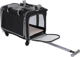 Dioche Travel Pet Crate, Rolling Pet Carrier with Wheels, Adjustable Pull Rod & Shoulder Strap, Airline Approved Soft Sided Cat Carrier, Foldable Dog Carrier with Removable Wheels