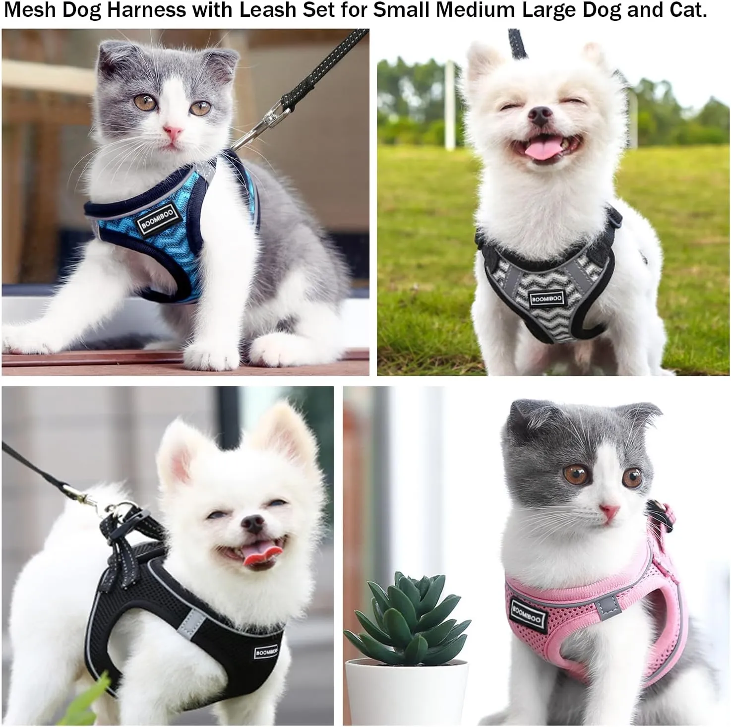 Dog Harness with Leash Set, No Pull Adjustable Reflective Step-in Puppy Pet Vest Harnesses for Small Medium Large Dogs and Cats,Red M
