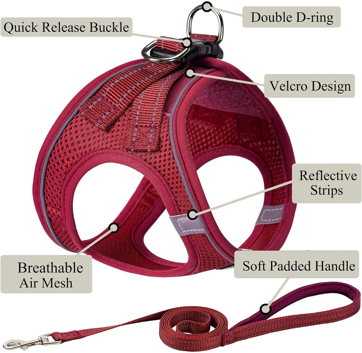 Dog Harness with Leash Set, No Pull Adjustable Reflective Step-in Puppy Pet Vest Harnesses for Small Medium Large Dogs and Cats,Red M