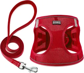 Dog Harness with Leash Set, No Pull Adjustable Reflective Step-in Puppy Pet Vest Harnesses for Small Medium Large Dogs and Cats,Red M