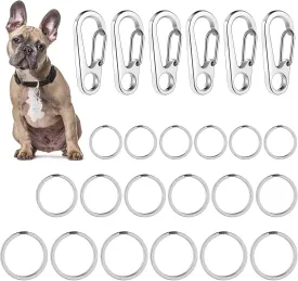 Dog Tag Clips with Rings, 24PCS Heavy Duty Stainless Steel Pet ID Tag Clip Set Easy Change Quick Release for Dog Cat Collar and Harness 1.3 x 0.6 in