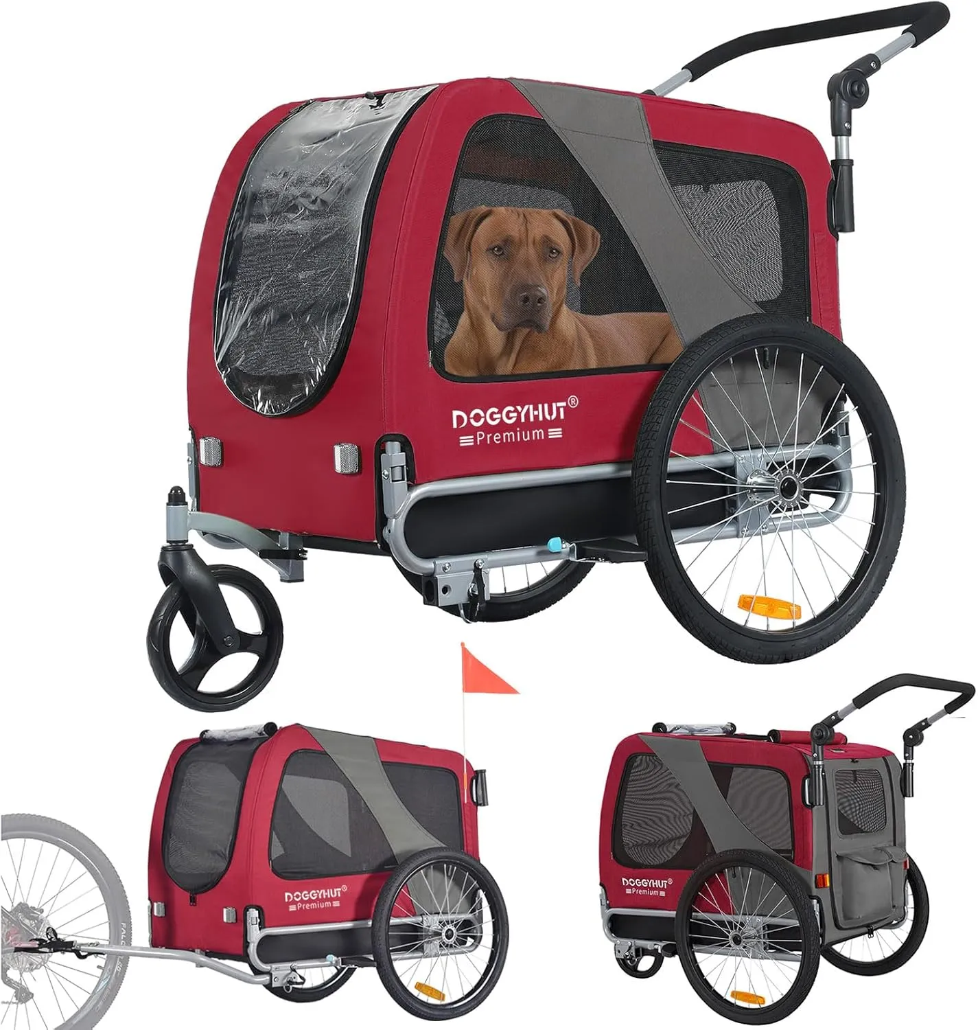 DOGGYHUT Premium Large/XL Pet Bike Trailer & Stroller for Large Sized Dog or Multiple Small Dogs,Low Center of Gravity,Parking Brakes,Easy Folding Frame,Bicycle Carrier