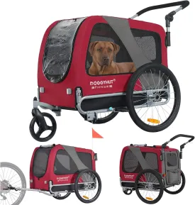 DOGGYHUT Premium Large/XL Pet Bike Trailer & Stroller for Large Sized Dog or Multiple Small Dogs,Low Center of Gravity,Parking Brakes,Easy Folding Frame,Bicycle Carrier
