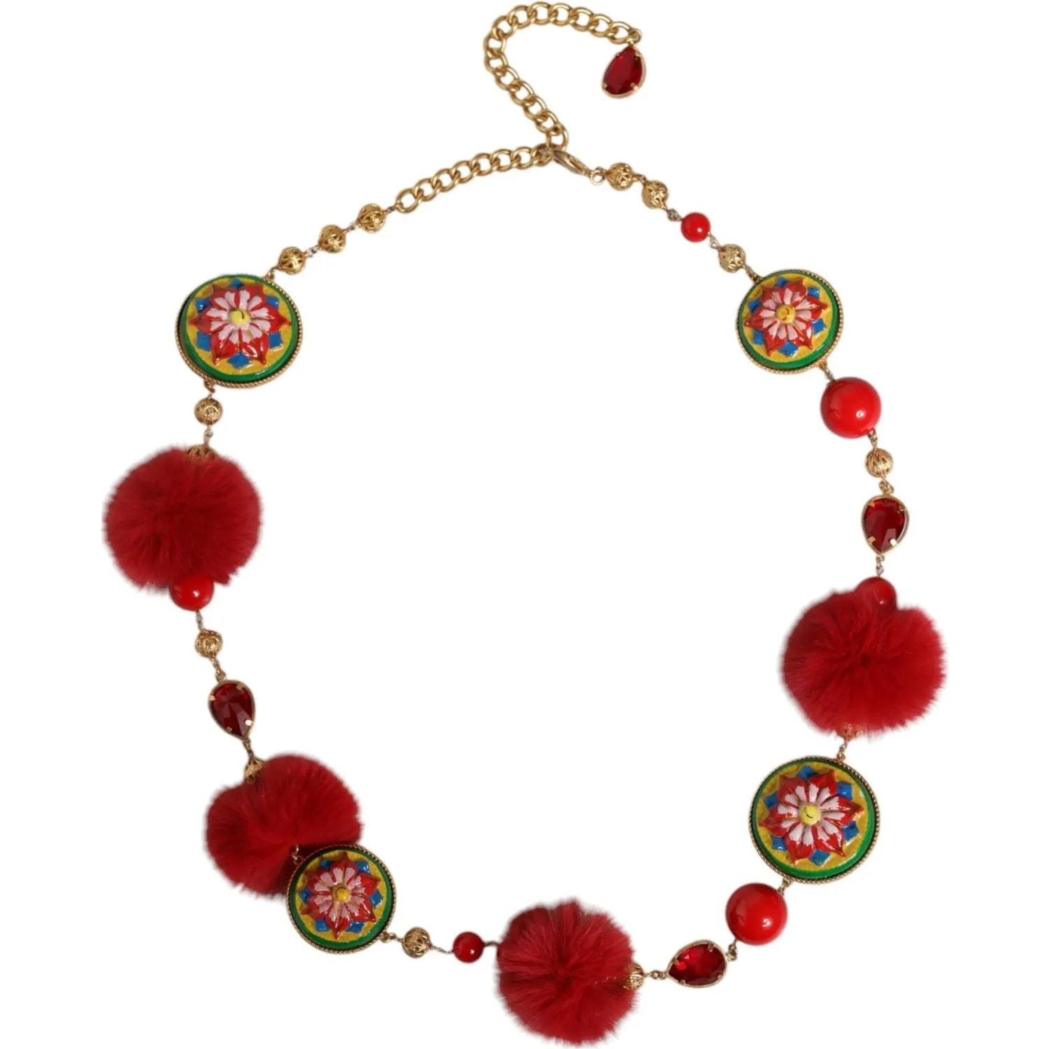 Dolce & Gabbana Gold Brass Red Fur Crystal Waist Torero Belt