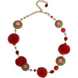 Dolce & Gabbana Gold Brass Red Fur Crystal Waist Torero Belt