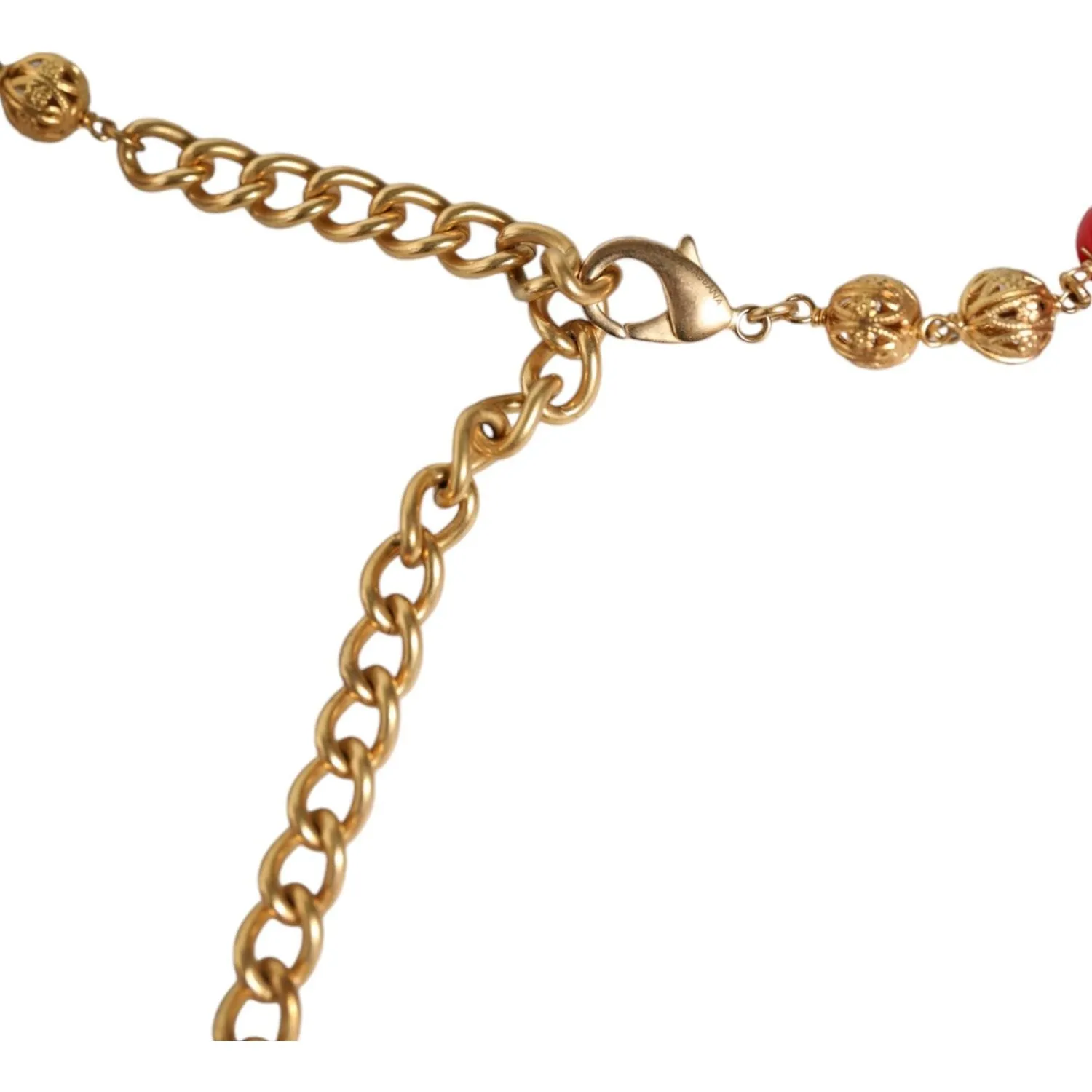Dolce & Gabbana Gold Brass Red Fur Crystal Waist Torero Belt