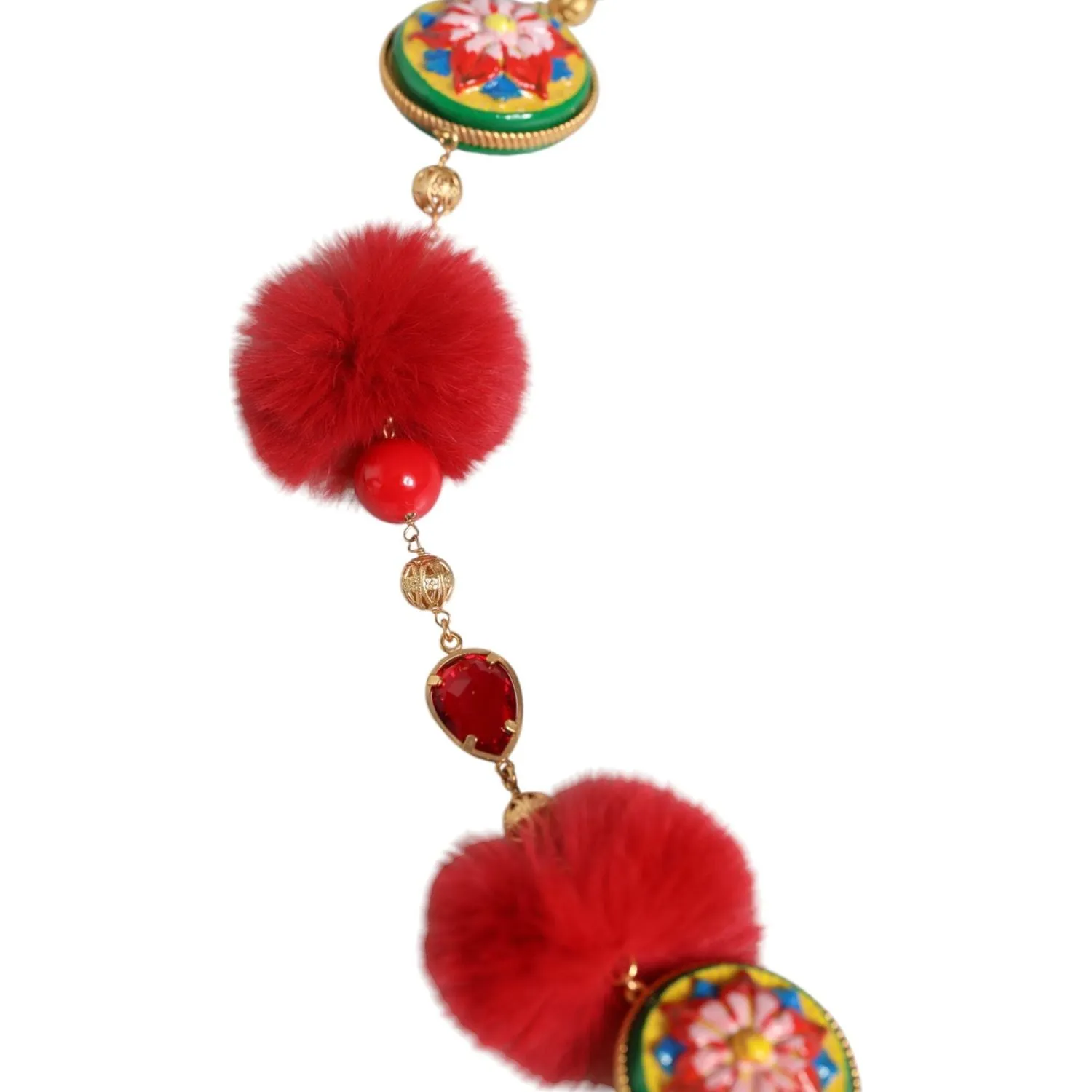Dolce & Gabbana Gold Brass Red Fur Crystal Waist Torero Belt
