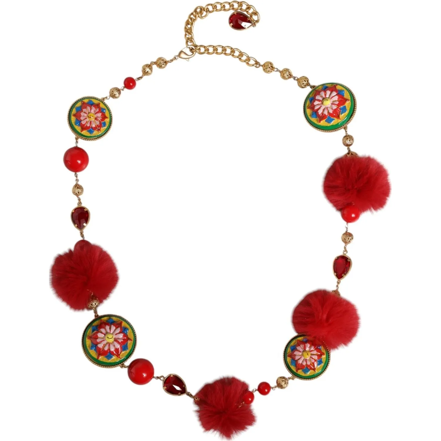 Dolce & Gabbana Gold Brass Red Fur Crystal Waist Torero Belt