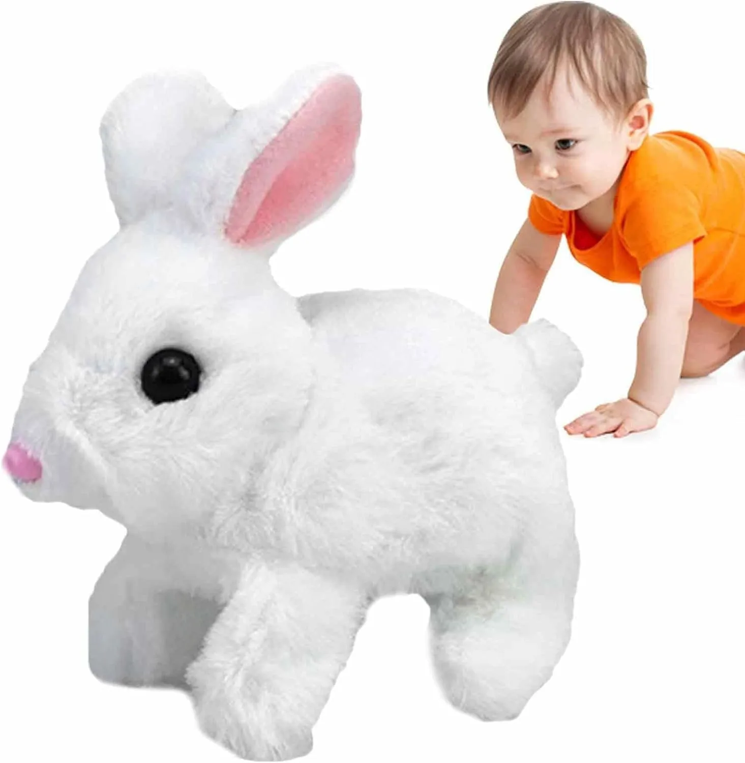 Easter Basket Stuffer Realistic Bunny Toy, 2025 New Bunny Toys Educational Interactive Toys Bunnies Can Walk and Talk, Handmade Hopping Realistic Toy for KidsWhite
