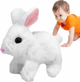 Easter Basket Stuffer Realistic Bunny Toy, 2025 New Bunny Toys Educational Interactive Toys Bunnies Can Walk and Talk, Handmade Hopping Realistic Toy for KidsWhite