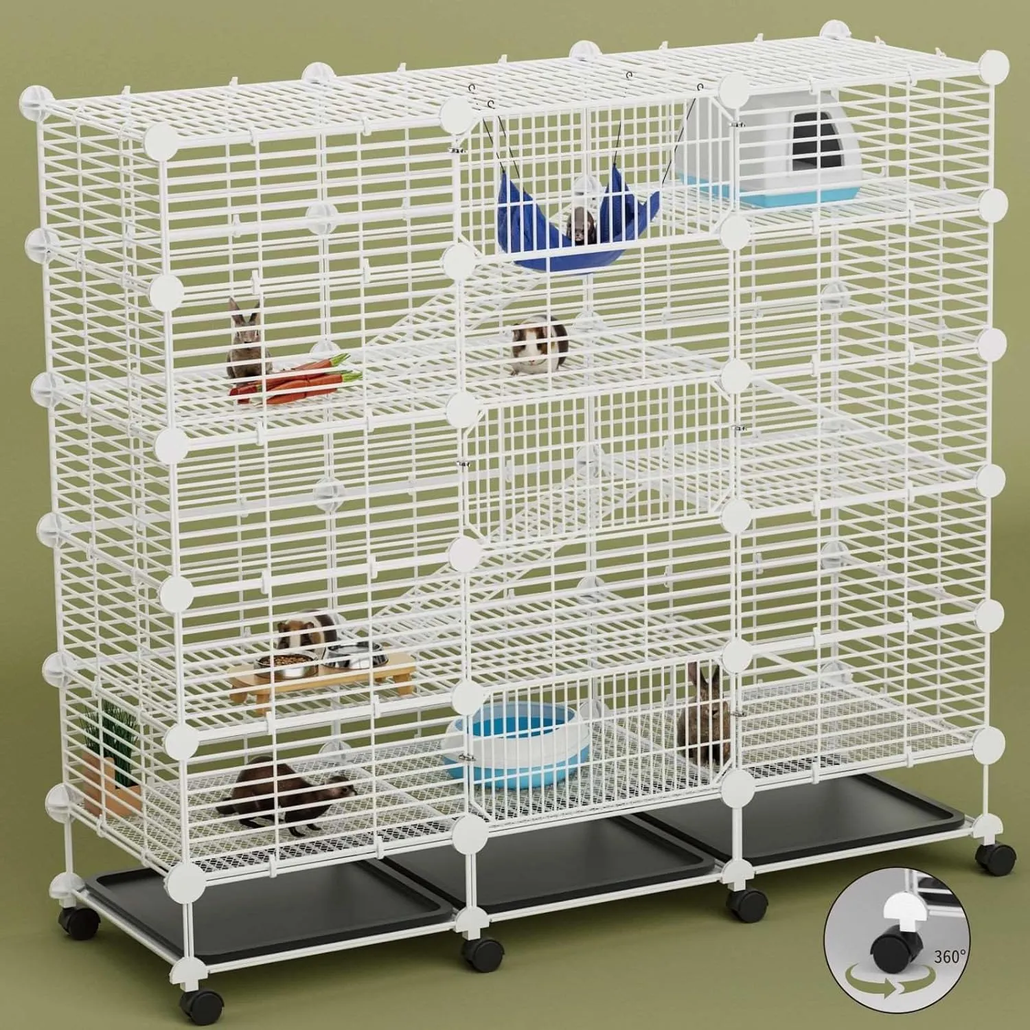 Extra Large Guinea Pig Cages Indoor: 5-Tier C&C Rabbit Cage Small Animal Cage on Wheel with Removable Tray for Bunny Hamster Ferret Rat Chinchilla Hedgehog