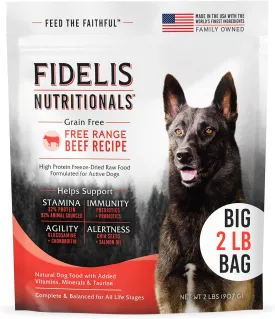 FIDELIS Freeze Dried Raw Dry Dog Food for Small, Medium, Large Dogs, High Protein, Chicken, Blueberries, Superfoods, Omega 3, Grain Free, Kibble-Alternative, Adult & Puppy, Made in USA, Beef, 2 lbs