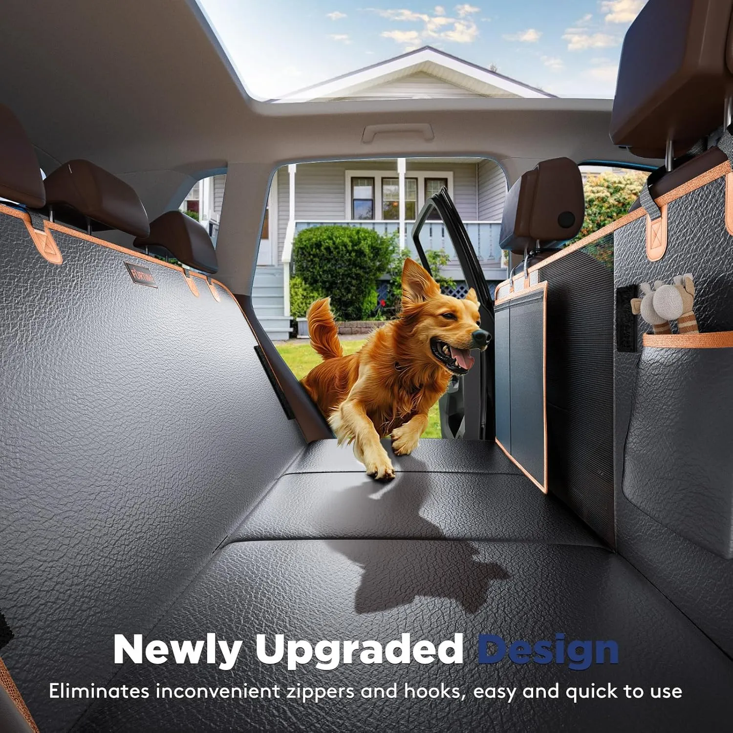 FURTIME Dog Car Seat Cover for Back Seat, Upgraded PU Leather Back Seat Extender with Hard Bottom Holds 400LBS, Waterproof Anti-Scratch, Large Space Back Seat Cover for Car, SUV, Small Truck