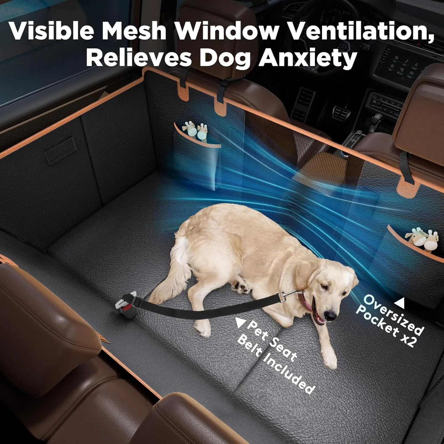 FURTIME Dog Car Seat Cover for Back Seat, Upgraded PU Leather Back Seat Extender with Hard Bottom Holds 400LBS, Waterproof Anti-Scratch, Large Space Back Seat Cover for Car, SUV, Small Truck