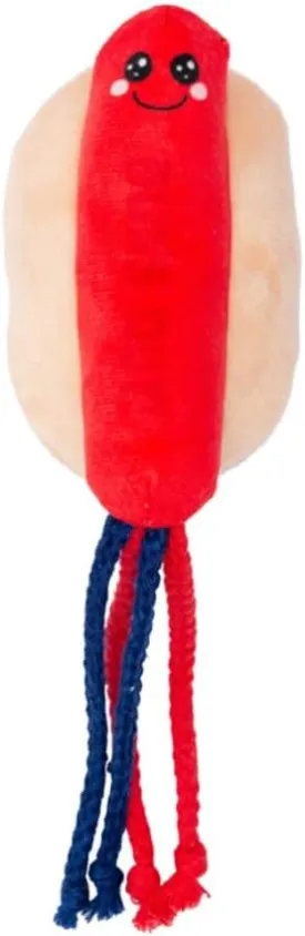 Fuzzyard Buns Out Hotdog Cat Toy Americana Plush w/Catnip Crinkle & Ropes