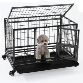 Gardner Pet 32 Inch Heavy Duty Dog Crate with Wheels, Folding Metal Dog Cage for Puppy/Small and Medium Dogs, Indestructible Dog Crate with Removable Tray (Black)