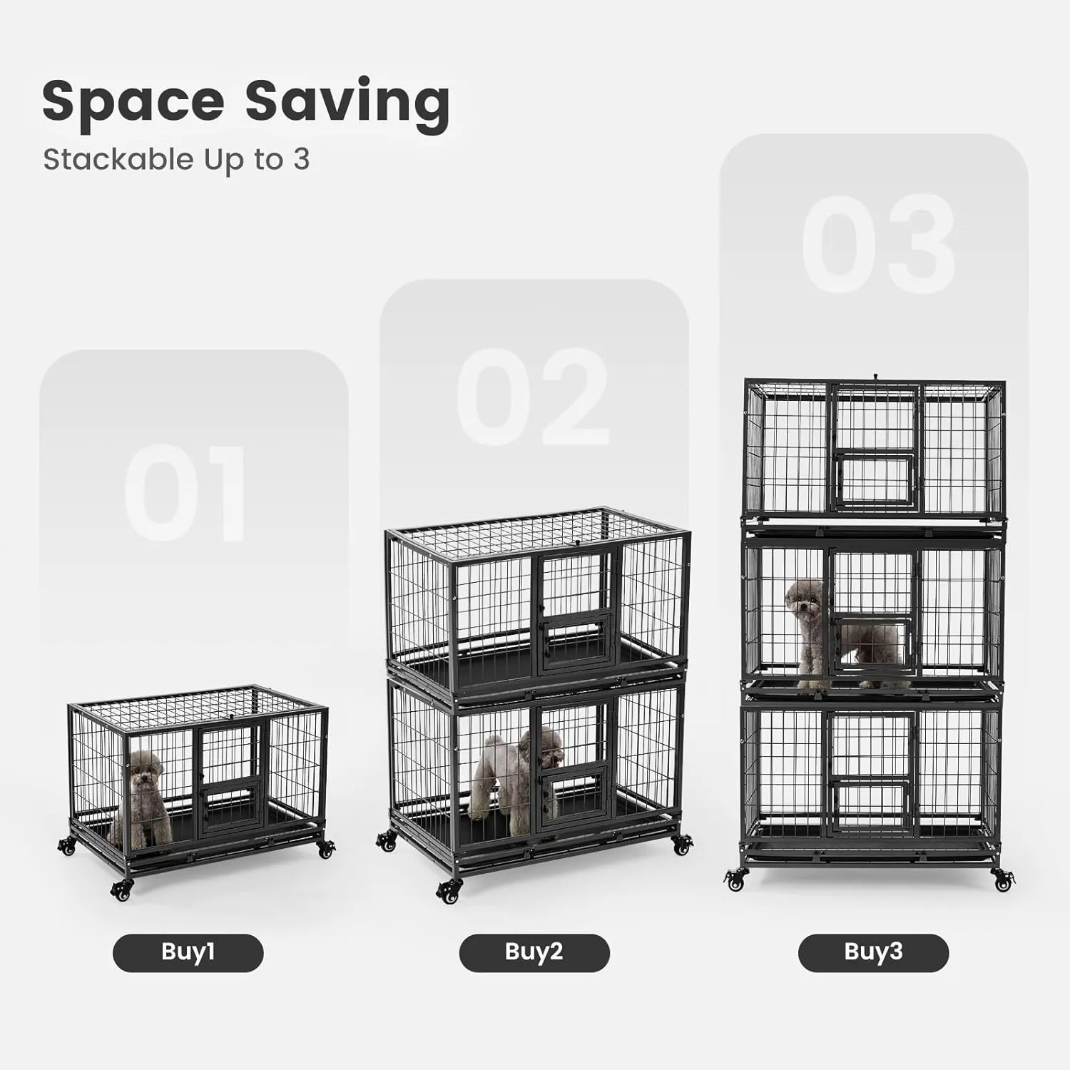 Gardner Pet 32 Inch Heavy Duty Dog Crate with Wheels, Folding Metal Dog Cage for Puppy/Small and Medium Dogs, Indestructible Dog Crate with Removable Tray (Black)