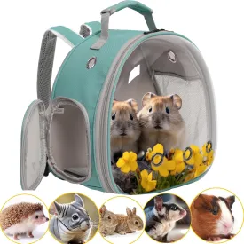 Guinea Pig Backpack Carrier, Bearded Dragon Carrier Backpack with Clear Bubble Window,Small Animal Travel Backpack for Hedgehog RatChameleon,Rabbit,Sugar Glider,Airline Approved (Green, Backpack)