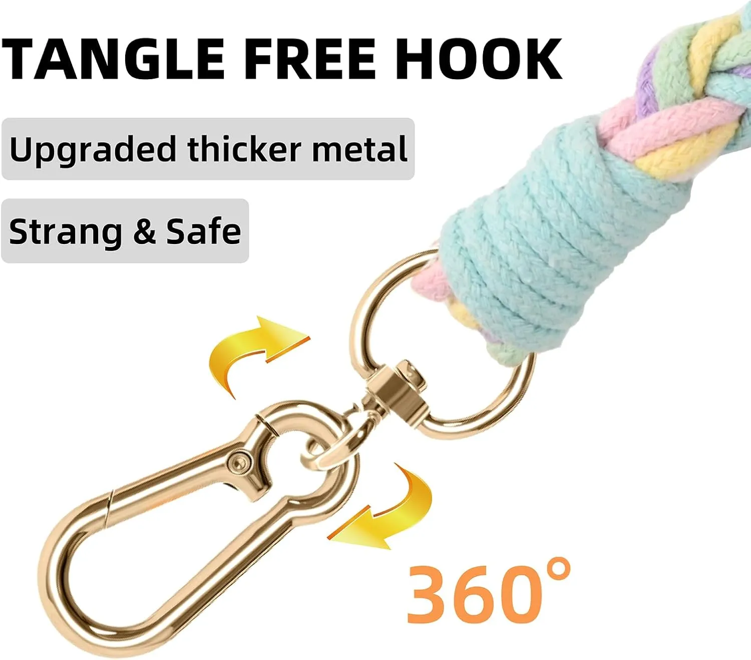 Handmade 5ft Braided Cotton Dog Leash with Unique Floral Handle, Durable and Stylish, Ideal for Small to Large Dogs, Rainbow Color