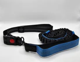 Hands Free Dog Leash with Adjustable Waist Belt, Dual Padded Handles, Elastic Bungee Ropes for Small to Large Dogs, Reflective Stitches for Walking, Hiking, Running and Biking. (Black/Blue, Medium)