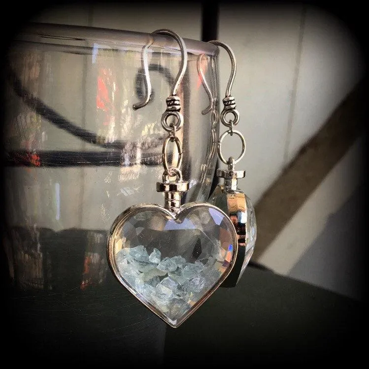 Heart ear weights 8 gauge aquamarine ear hangers 3mm tunnel earrings 2 gauge Gauged earrings 6mm tunnel dangles Hanging gauges Plug dangles