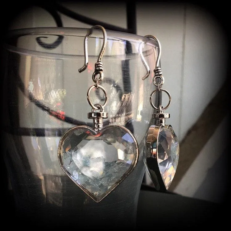 Heart ear weights 8 gauge aquamarine ear hangers 3mm tunnel earrings 2 gauge Gauged earrings 6mm tunnel dangles Hanging gauges Plug dangles