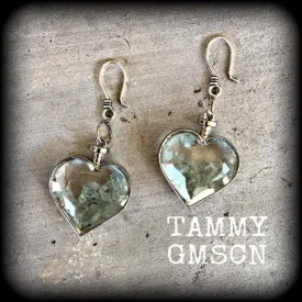 Heart ear weights 8 gauge aquamarine ear hangers 3mm tunnel earrings 2 gauge Gauged earrings 6mm tunnel dangles Hanging gauges Plug dangles