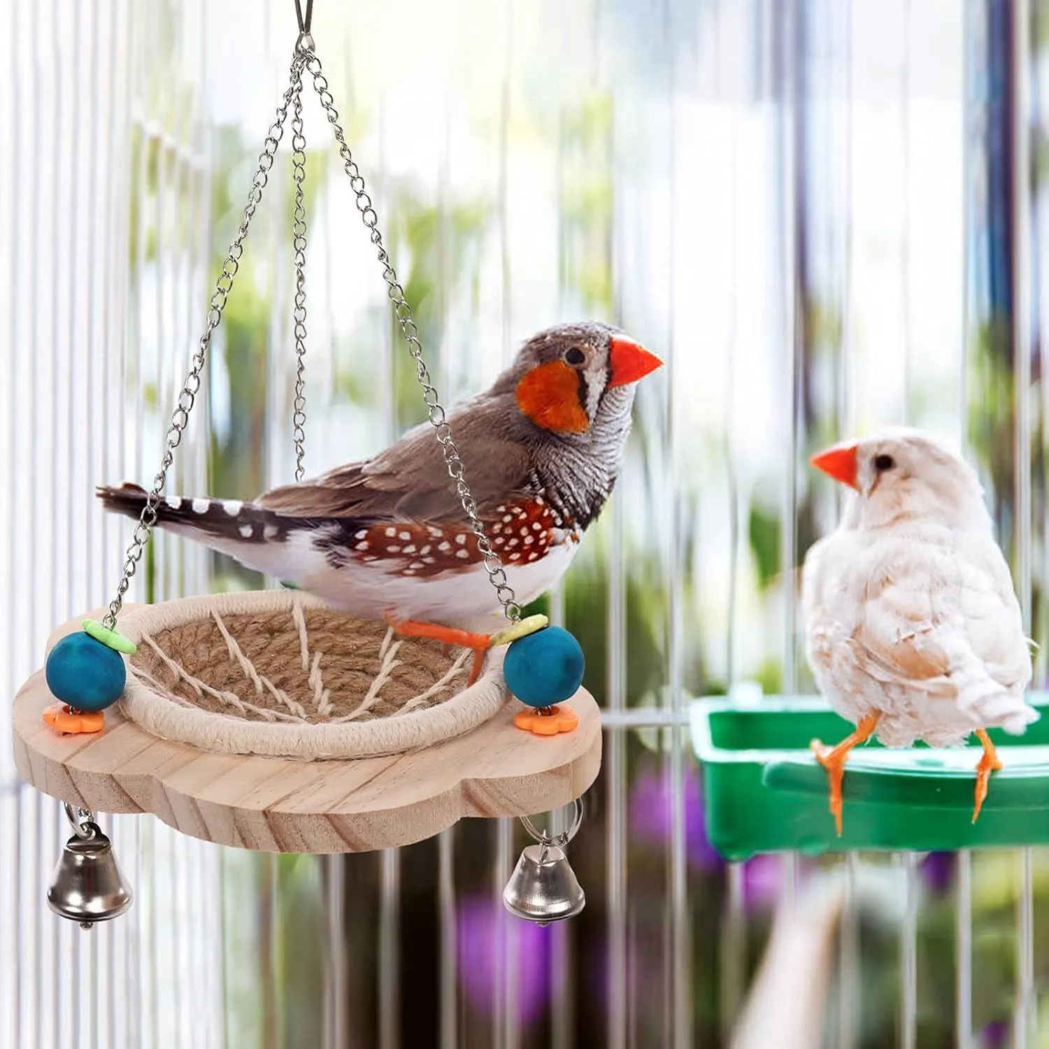 Hemp Rope Bird Nest, Pet Bed Hanging Parrot House Nesting Box with Toys Bells, Cotton Rope and Wood Material Hatching Hut Hammock Swing for Cockatiel Habitat Hideaway Cage Accessories