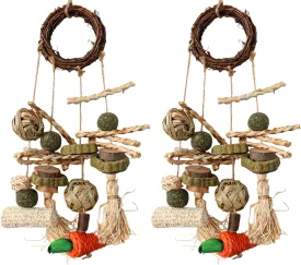 HERCOCCI 2 Pack Bunny Chew Toys for Rabbits, Natural Handmade - Rabbit Cage Hanging Toys and Treats for Rabbits Guinea Pigs Hamsters Gerbils Rats