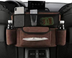 JEYODA Car Handbag Holder Between Seats Suede Large Capacity Car Purse Holder Automotive Consoles & Organizers for Document Phone Storage Car Organizer (1925-style 2 brown)