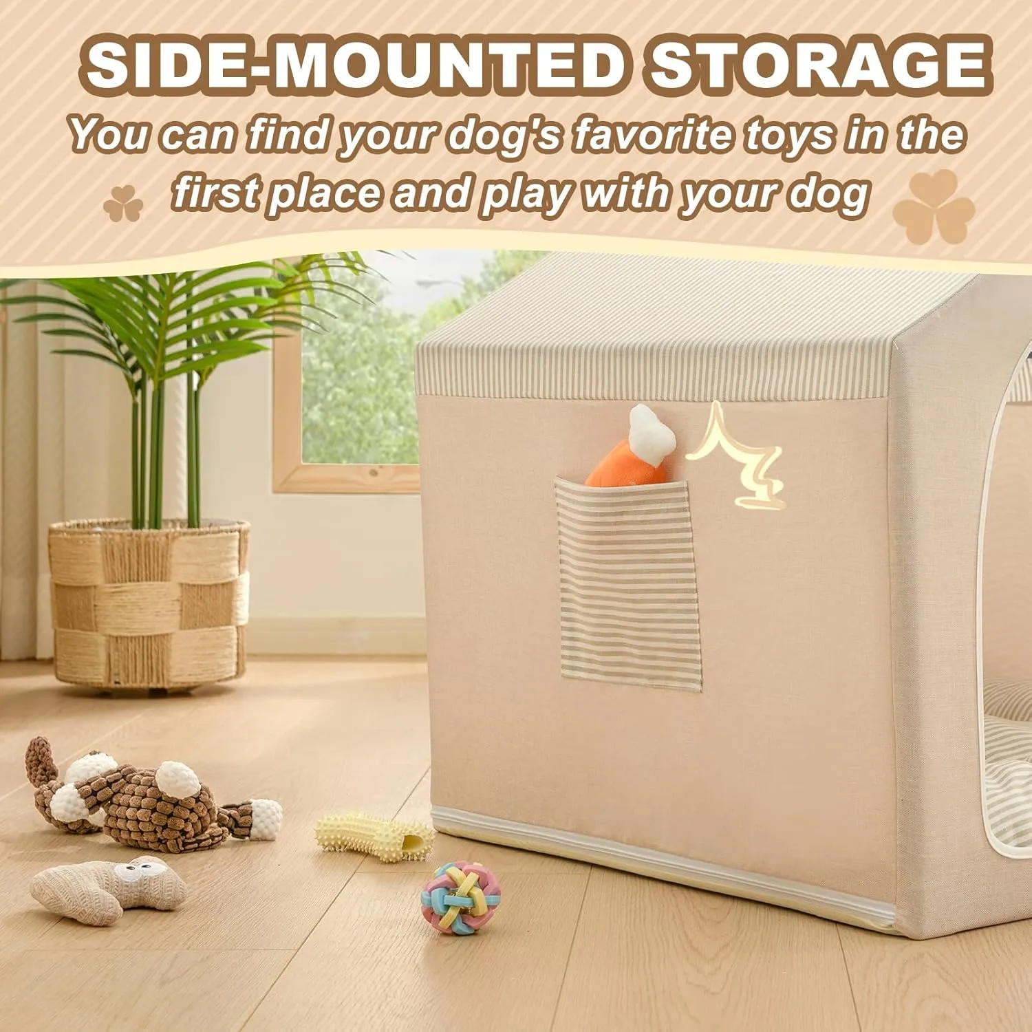 Jiupety Indoor Dog House with Frame, Cute Dog Tent Bed with Cover Cave, Breathable, Washable, and Foldable House, Suitable for 10-20 Lb Puppy and Cats, Medium (17"17"17"), Beige