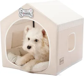 Jiupety Indoor Dog House with Frame, Cute Dog Tent Bed with Cover Cave, Breathable, Washable, and Foldable House, Suitable for 10-20 Lb Puppy and Cats, Medium (17"17"17"), Beige