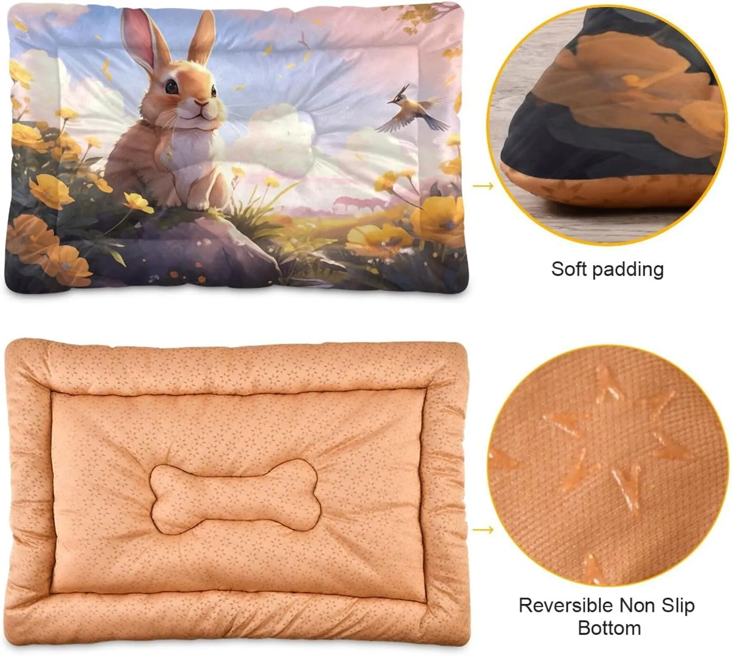 Joko Ivery Bird Buttercups Field Pastel Dog Cat Bed for Crate Soft Crate Pad Anti Slip Sleeping Mats Machine Washable Crate Mat for Cats Puppy Dogs Indoor Pet Supplies 2418 in