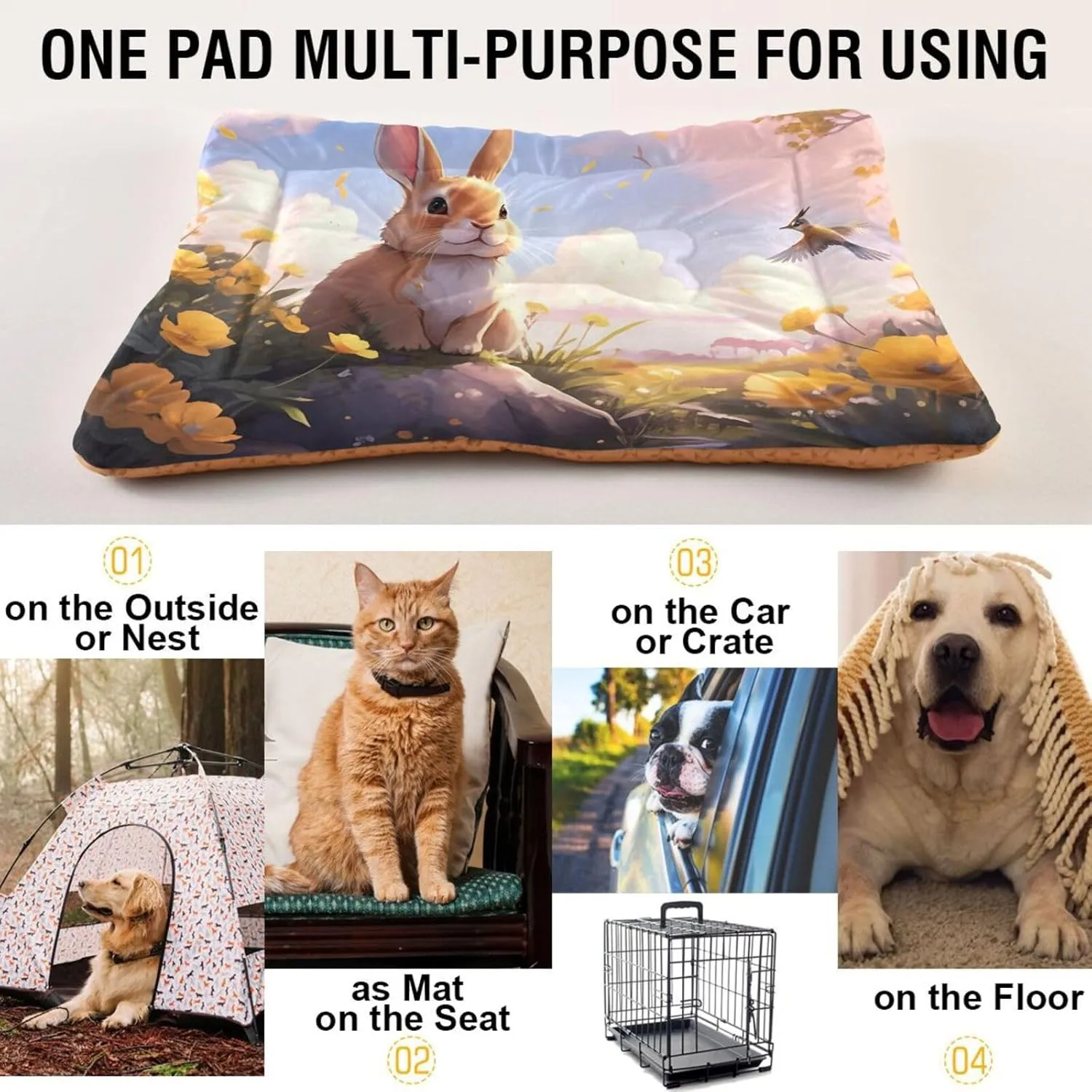 Joko Ivery Bird Buttercups Field Pastel Dog Cat Bed for Crate Soft Crate Pad Anti Slip Sleeping Mats Machine Washable Crate Mat for Cats Puppy Dogs Indoor Pet Supplies 2418 in
