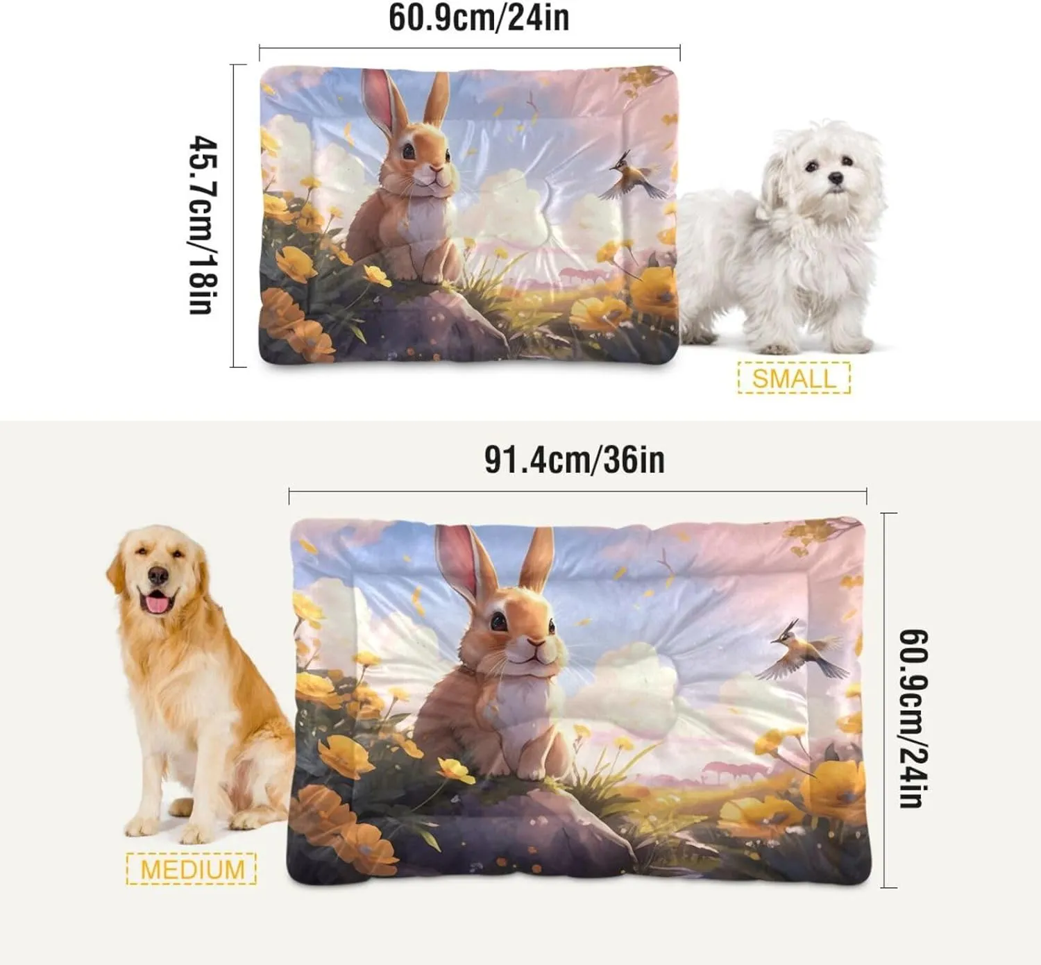Joko Ivery Bird Buttercups Field Pastel Dog Cat Bed for Crate Soft Crate Pad Anti Slip Sleeping Mats Machine Washable Crate Mat for Cats Puppy Dogs Indoor Pet Supplies 2418 in