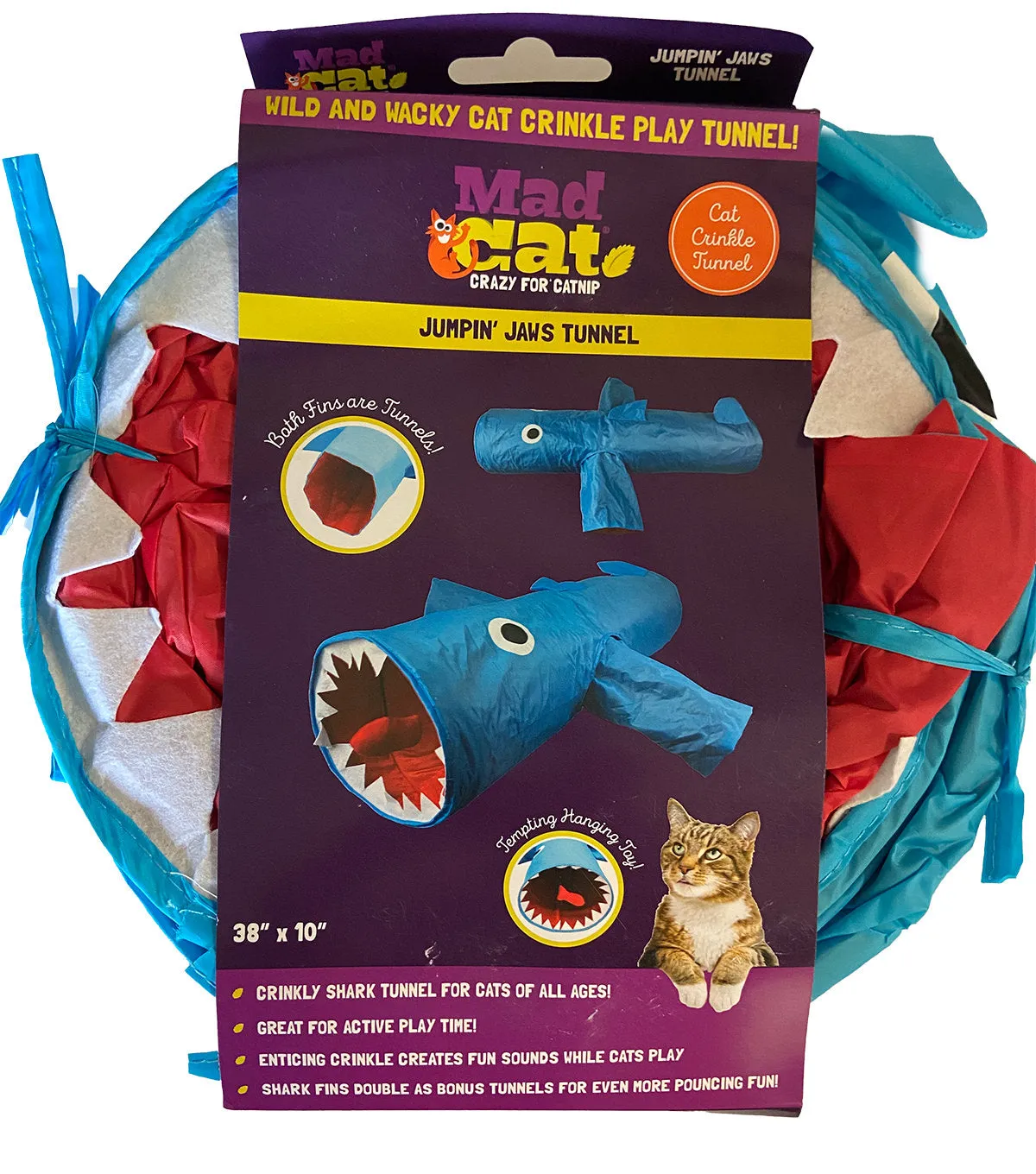 Jumpin Jaws Shark 38" Cat Tunnel (or small dog) by Mad Cat