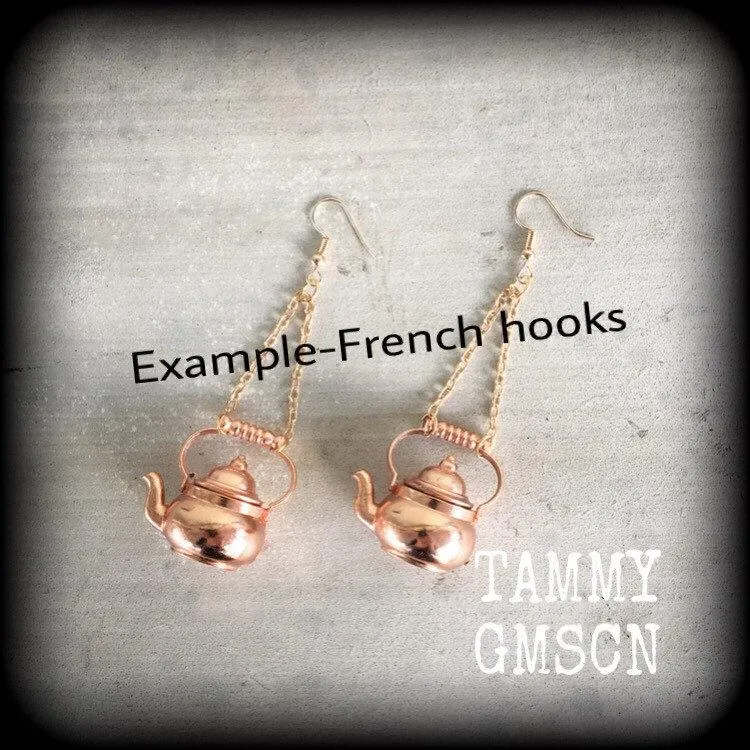 Kettle earrings Teapot earrings Kettle Ear weights Novelty ear hangers Coffee pot ear hangers ear weights Pierced ears Stretched ears Gauges