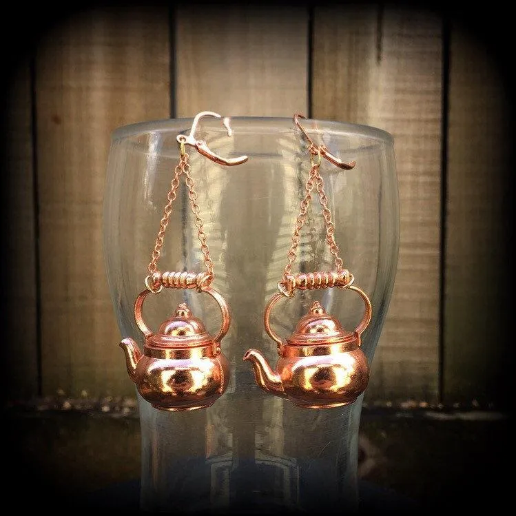 Kettle earrings Teapot earrings Kettle Ear weights Novelty ear hangers Coffee pot ear hangers ear weights Pierced ears Stretched ears Gauges